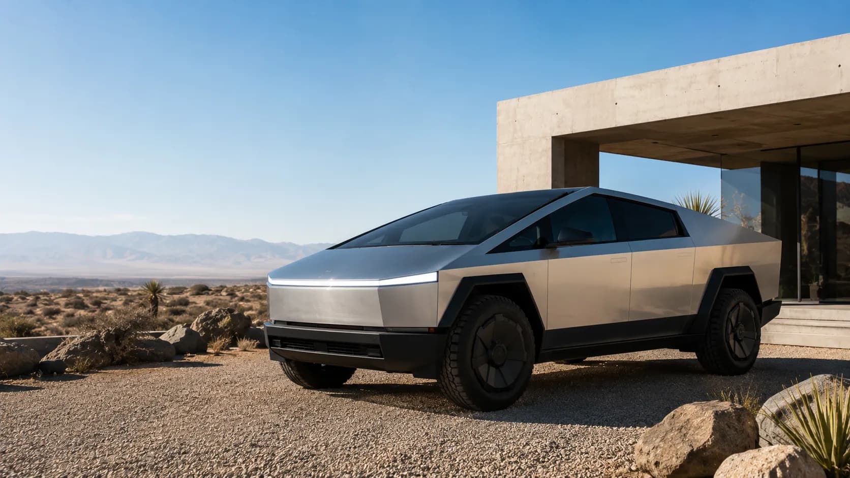 2026 Tesla Cybertruck in stainless steel against a clean background